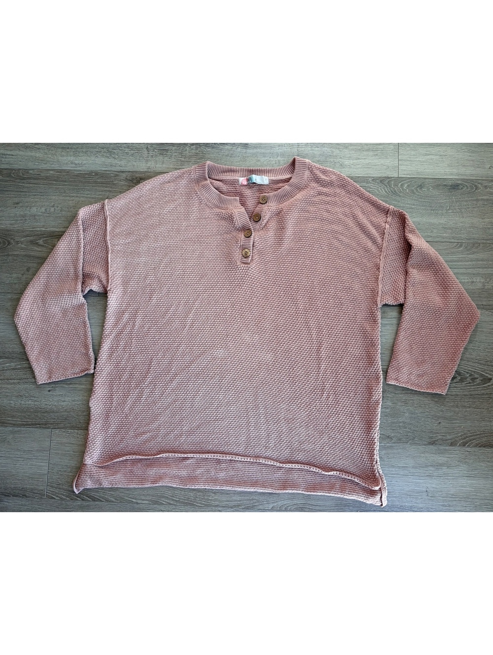 FP Beach Waffle Knit Henley Sweater — Mauve, Size XL